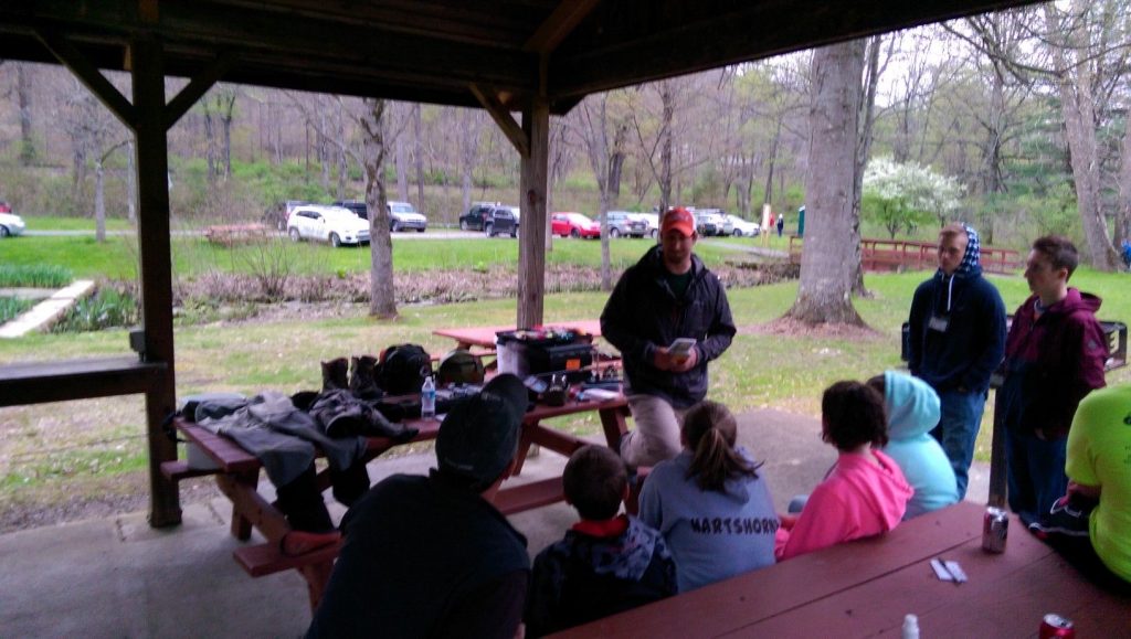 Person giving a fly fishing demonstration at the 2016 Oil Creek Classic